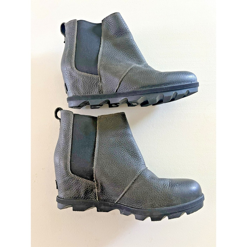 Sorel Gray Leather Joan Of Arctic Wedge Pull On Bootie Ankle Boot Waterproof 12 - Picture 4 of 9